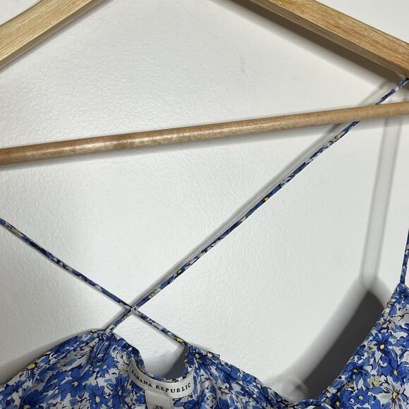 Banana Republic Y2K Silk Ruffled Floral Cami Tank Top Blue Womens XS Coquette - Picture 5 of 8